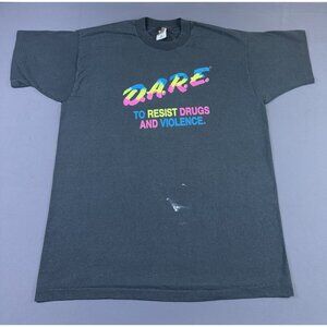 Rare Vintage 90s DARE Resist Drugs And Violence Black Single Stitch Shirt XL